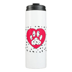 Dalmatiner Dog Paw Print in rotem Herzen Thermosbecher