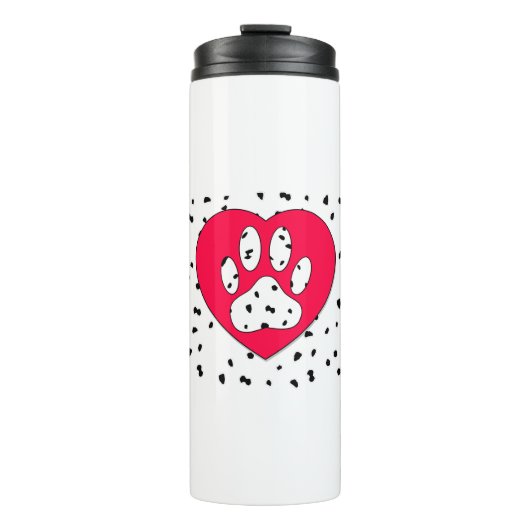 Dalmatiner Dog Paw Print in rotem Herzen Thermosbecher (Vorderseite)