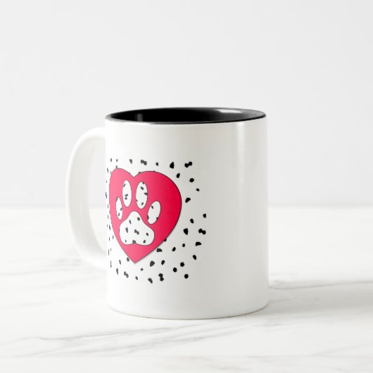 Dalmatiner Dog Paw Print in rotem Herzen Zweifarbige Tasse (Vorderseite Links)
