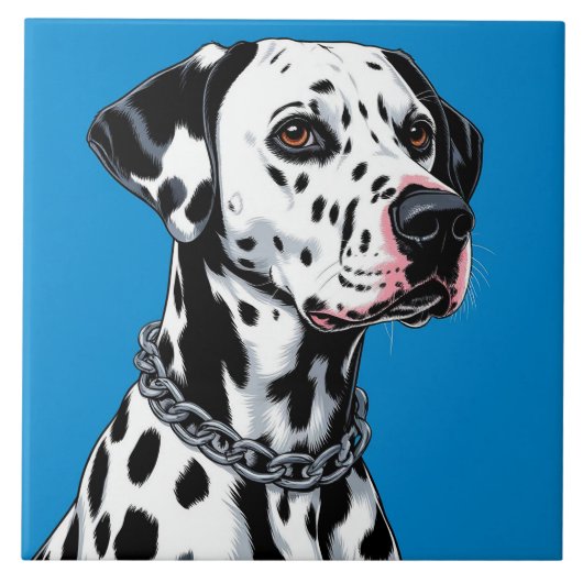 Dalmatiner Dog Portrait gegen blauen Hintergrund Fliese (Vorderseite)