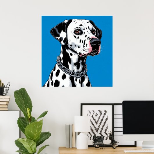 Dalmatiner Dog Portrait gegen blauen Hintergrund Poster (Heimbüro)