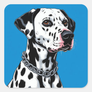 Dalmatiner Dog Portrait gegen blauen Hintergrund Quadratischer Aufkleber