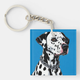 Dalmatiner Dog Portrait gegen blauen Hintergrund Schlüsselanhänger