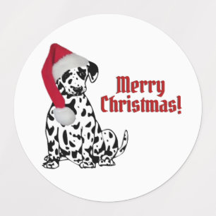 Dalmatiner Dog Red Strumpf Cap Frohe Weihnachten Etiketten