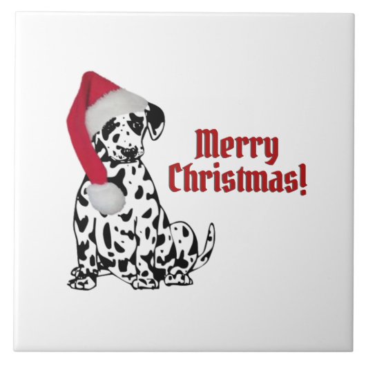 Dalmatiner Dog Red Strumpf Cap Frohe Weihnachten Fliese (Vorderseite)