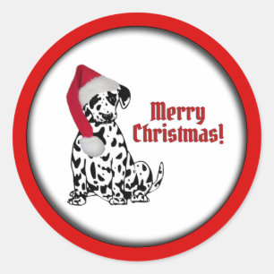 Dalmatiner Dog Red Strumpf Cap Frohe Weihnachten Runder Aufkleber