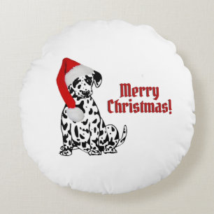 Dalmatiner Dog Red Strumpf Cap Frohe Weihnachten Rundes Kissen