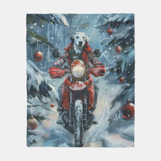 Dalmatiner Dog Riding Motorrad Weihnachten Fleecedecke (Vorderseite)