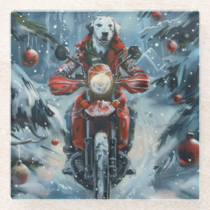 Dalmatiner Dog Riding Motorrad Weihnachten Glasuntersetzer