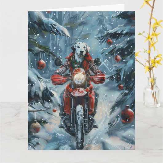 Dalmatiner Dog Riding Motorrad Weihnachten Karte (Gelbe Blume)