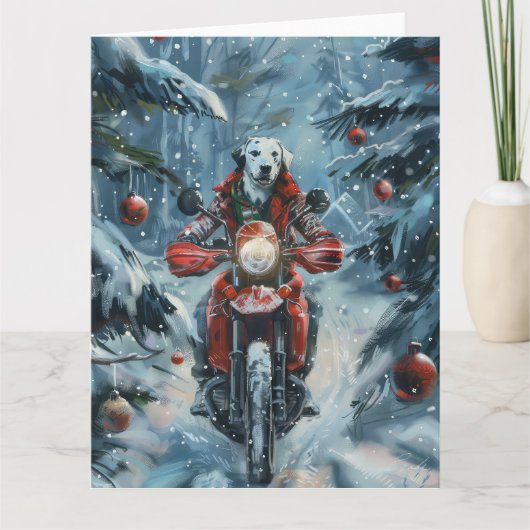 Dalmatiner Dog Riding Motorrad Weihnachten Karte (Vorderseite)