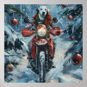 Dalmatiner Dog Riding Motorrad Weihnachten Poster