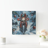 Dalmatiner Dog Riding Motorrad Weihnachten Quadratische Wanduhr (Zuhause)