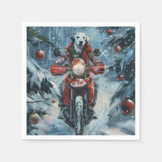 Dalmatiner Dog Riding Motorrad Weihnachten Serviette (Vorderseite)