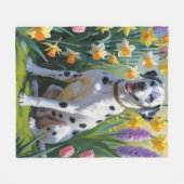 Dalmatiner Dog Spring Blumen Malerei Fleecedecke (Vorderseite (Horizontal))