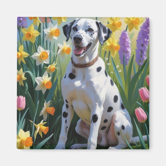 Dalmatiner Dog Spring Blumen Malerei Magnet (Vorne)