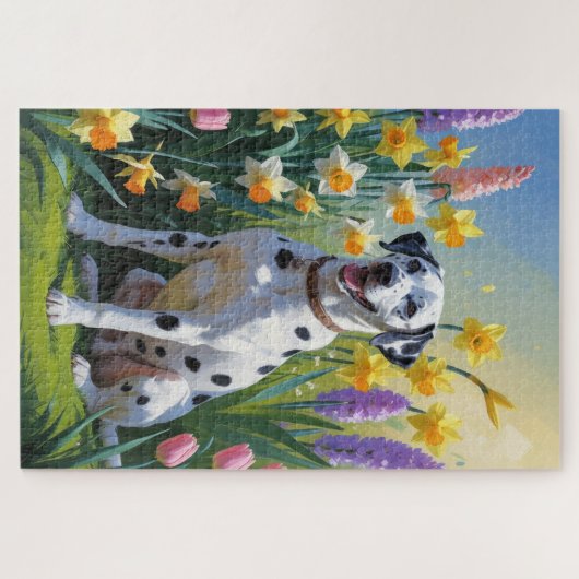 Dalmatiner Dog Spring Blumen Malerei Puzzle (Horizontal)