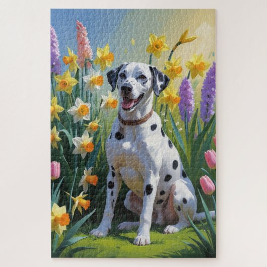 Dalmatiner Dog Spring Blumen Malerei Puzzle (Vertikal)