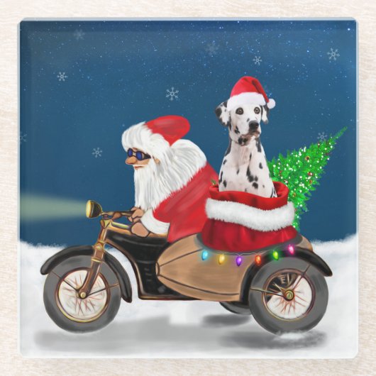 Dalmatiner Dog Weihnachtsmann Glasuntersetzer (Vorderseite)