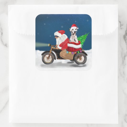 Dalmatiner Dog Weihnachtsmann Quadratischer Aufkleber (Tasche)