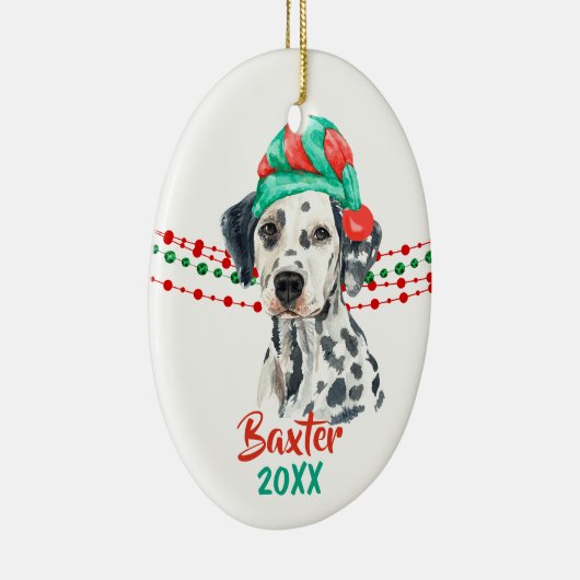 Dalmatiner Dog Weihnachtsmannmütze Holiday String Keramik Ornament (Rechts)