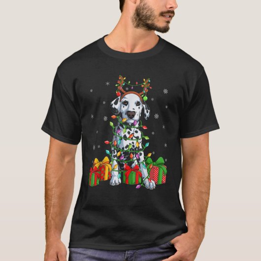 Dalmatiner Dog Xmas Lighting Reinder Hat Dalmatine T-Shirt (Vorderseite)