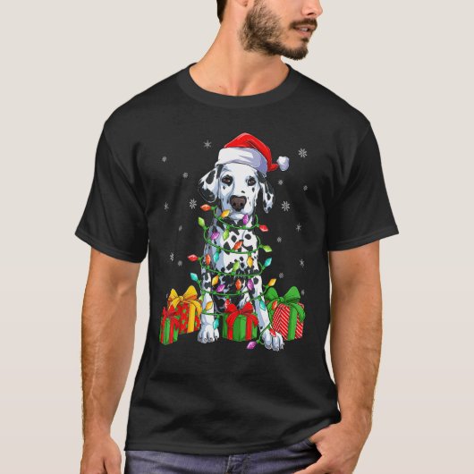 Dalmatiner Dog Xmas Lighting Weihnachtsmannmütze D T-Shirt (Vorderseite)