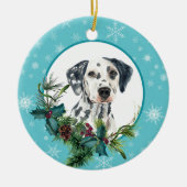 Dalmatiner Evergreen Blue Snowflake Border Keramik Ornament (Vorne)