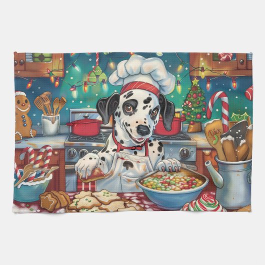Dalmatiner Feiertag Backen: Feierliche Weihnachten Geschirrtuch (Horizontal)