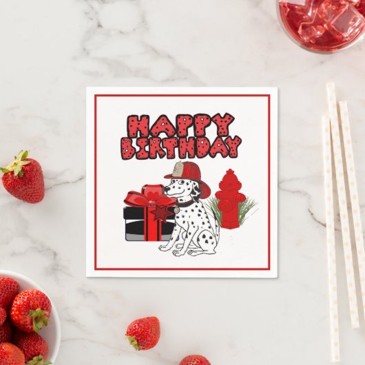 Dalmatiner-Feuerwehrhund Hydrant Geburtstag Serviette (Beispiel)