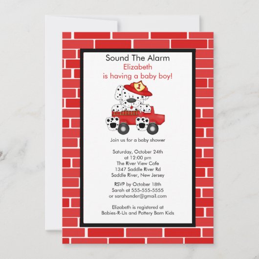 Dalmatiner Fire Truck Boy Babydusche Einladung (Vorderseite)