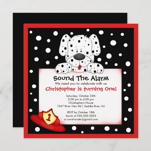 Dalmatiner Fireman Geburtstagspartei Einladung (Vorne/Hinten)