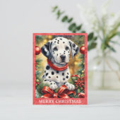 Dalmatiner Frohe Weihnachten Niedlicher Welpenhund Postkarte (Stehend Vorderseite)