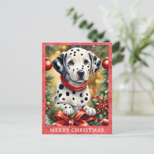 Dalmatiner Frohe Weihnachten Niedlicher Welpenhund Postkarte (Stehend Vorderseite)