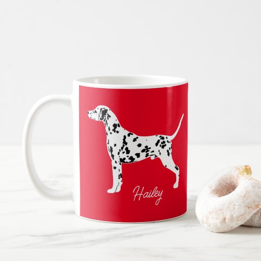 Dalmatiner Gepunktet Hund Personalisiertes Geschen Kaffeetasse (Mit Donut)