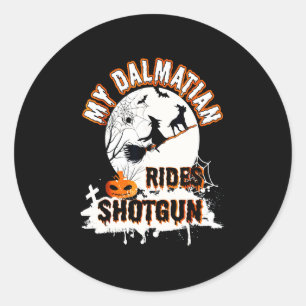 Dalmatiner-Geschenk Mein Dalmatiner fährt Shotgu Runder Aufkleber