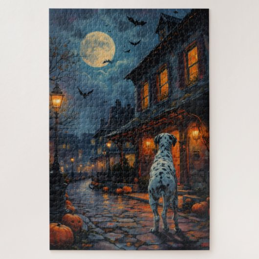 Dalmatiner-Halloween-Kunst im gespenstischen Feuer Puzzle (Vertikal)