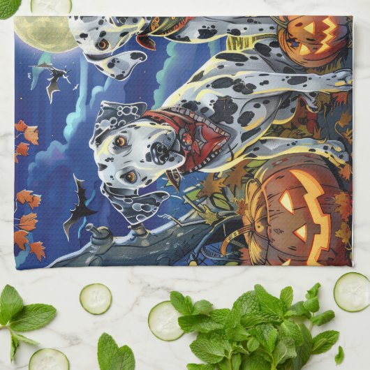 Dalmatiner Halloween Spooky Geschirrtuch (Gefaltet)