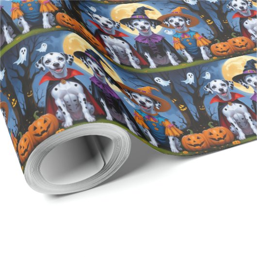 Dalmatiner Hogs Pumpkin Halloween Funny Geschenkpapier (Rolleneckpunkt)