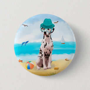 Dalmatiner Hund am Strand Button