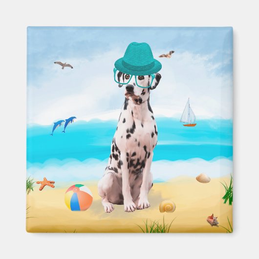 Dalmatiner Hund am Strand Magnet (Vorne)