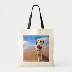 Dalmatiner-Hund auf Strand Tragetasche