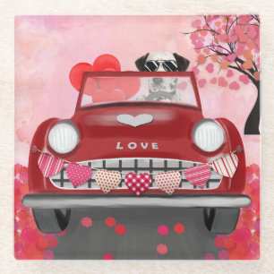 Dalmatiner Hund Auto mit Herzvalentiner Glasuntersetzer