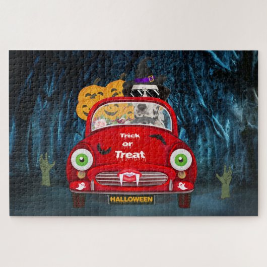 Dalmatiner Hund Autofahren Auto Beängstigend Hallo Puzzle (Horizontal)
