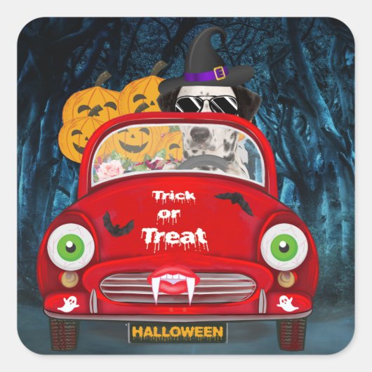Dalmatiner Hund Autofahren Auto Beängstigend Hallo Quadratischer Aufkleber (Vorderseite)