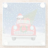 Dalmatiner Hund Autofahren im Schnee Weihnachten Glasuntersetzer (Rückseite)