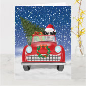 Dalmatiner Hund Autofahren im Schnee Weihnachten Karte (Gelbe Blume)