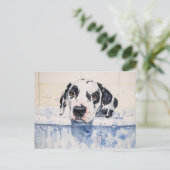 Dalmatiner Hund Bath Time Malerei Postkarte (Stehend Vorderseite)