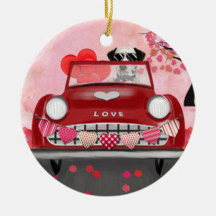 Dalmatiner Hund fährt Auto mit Herzen Valentinstag Keramik Ornament