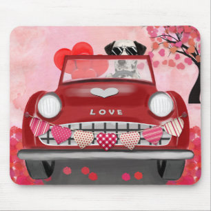 Dalmatiner Hund fährt Auto mit Herzen Valentinstag Mousepad